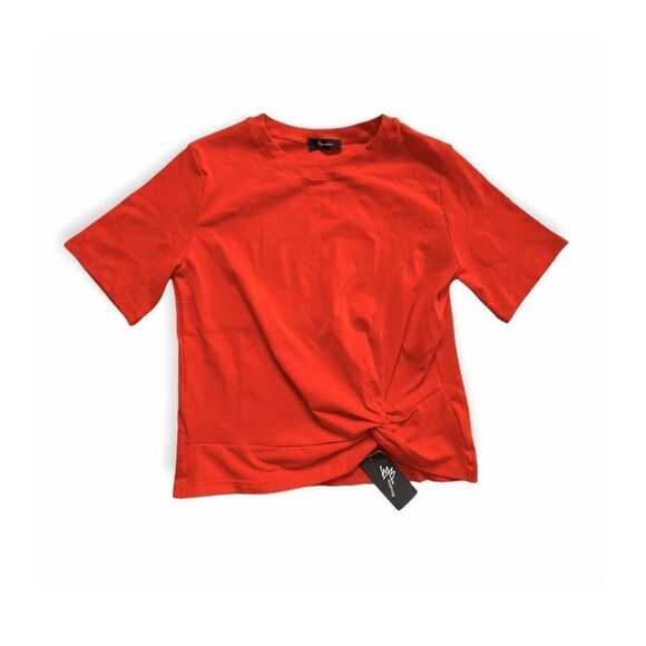 NWT Womens Mess Bebe MessBebe Vibrant Orange Twist Front Knot Tee Shirt Top Sz M - Picture 2 of 2